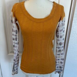 We The Free Free People Big Sur Amber Scoop Neck Tie Dyed Long Sleeve Top Sz XS